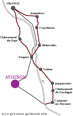 carte  Route des vins du Cotes-du-Rhone